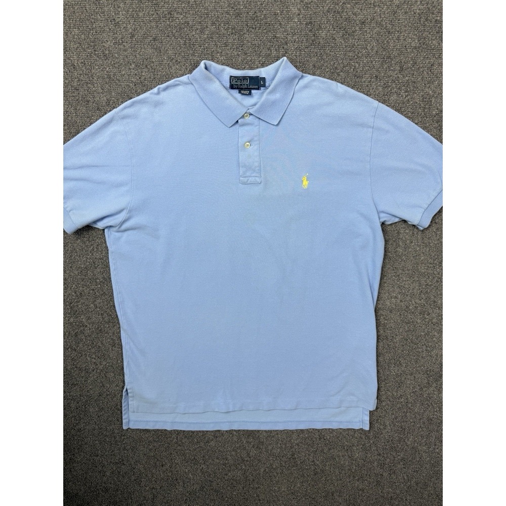 Vtg Ralph Lauren Polo Mens Shirt L Blue Short Sleeve Yellow Pony